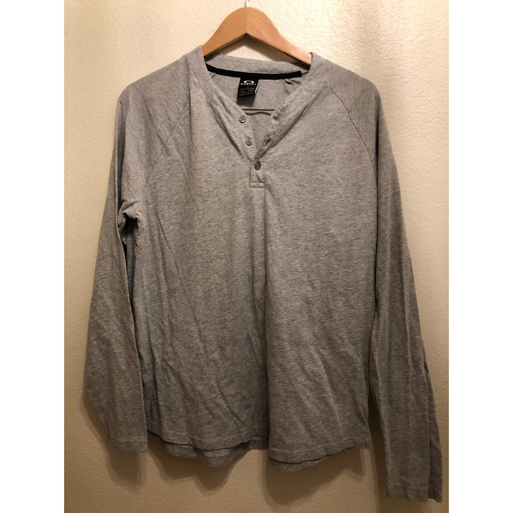 Oakley Mens Henley Shirt Large Gray Long Sleeve Raglan Regular Fit Cotton Blend